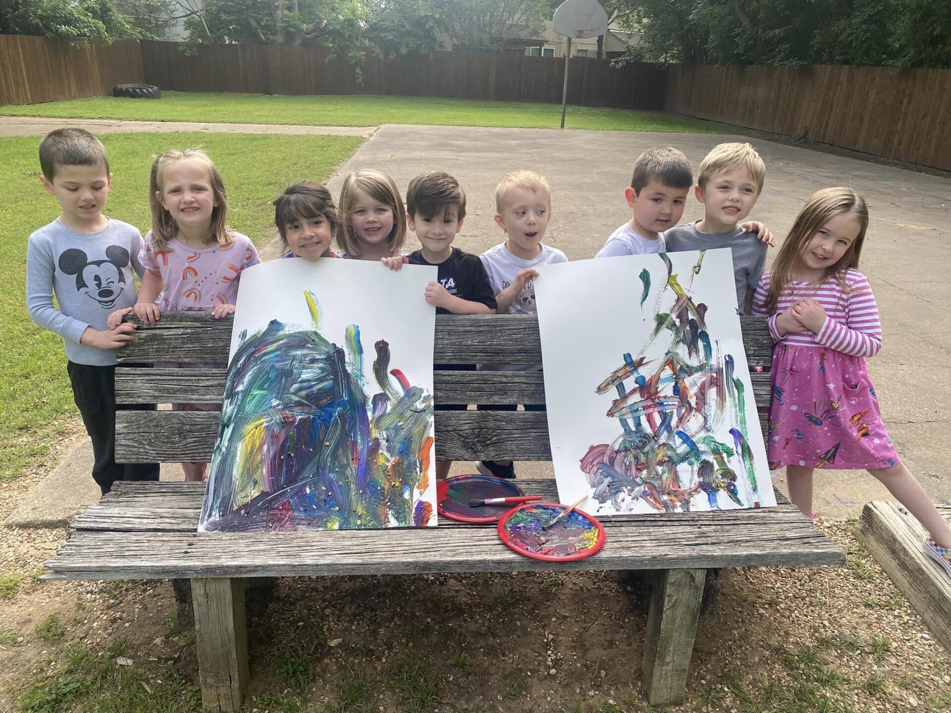 Children painting outside