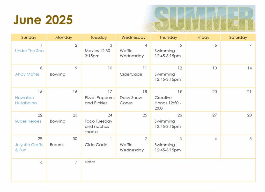 June 2025 Schooler Calendar